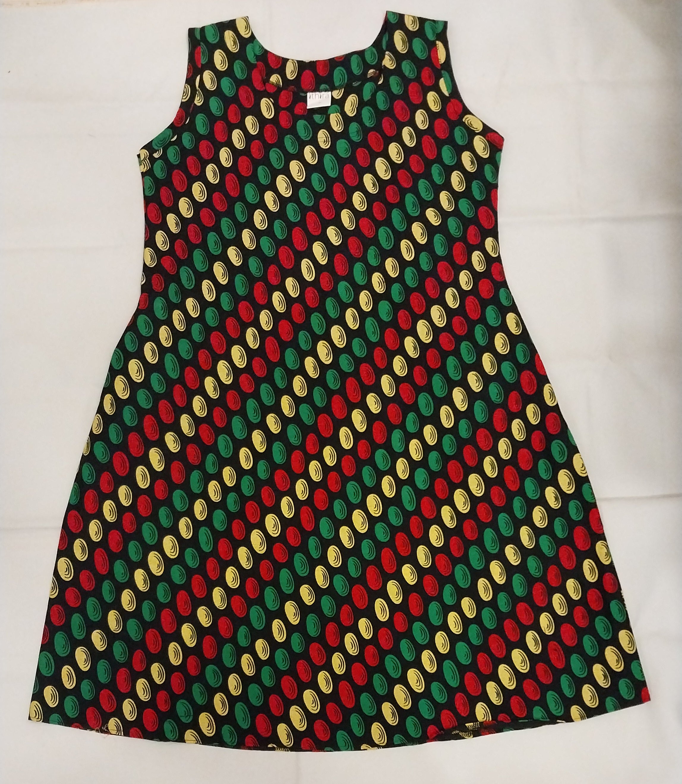 Ithira Kenya - Red, Yellow & Green Kitenge Sleeveless Knee-Length Dress - African Print A-Line Dress Ithira Kenya - Red, Yellow & Green Kitenge Sleeveless Knee-Length Dress - African Print A-Line Dress