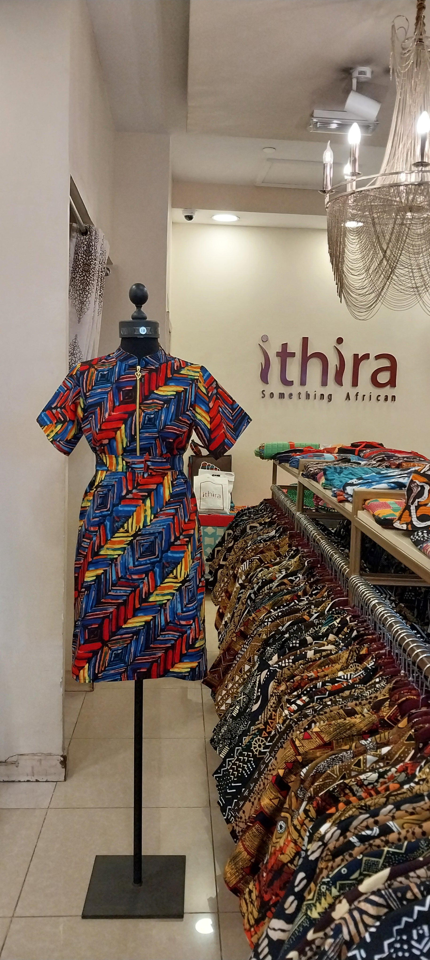 Blue & Red Geometric Half-Zipped Sleeved Knee-Length Dresses – Effortless Style Meets Everyday Comfort
