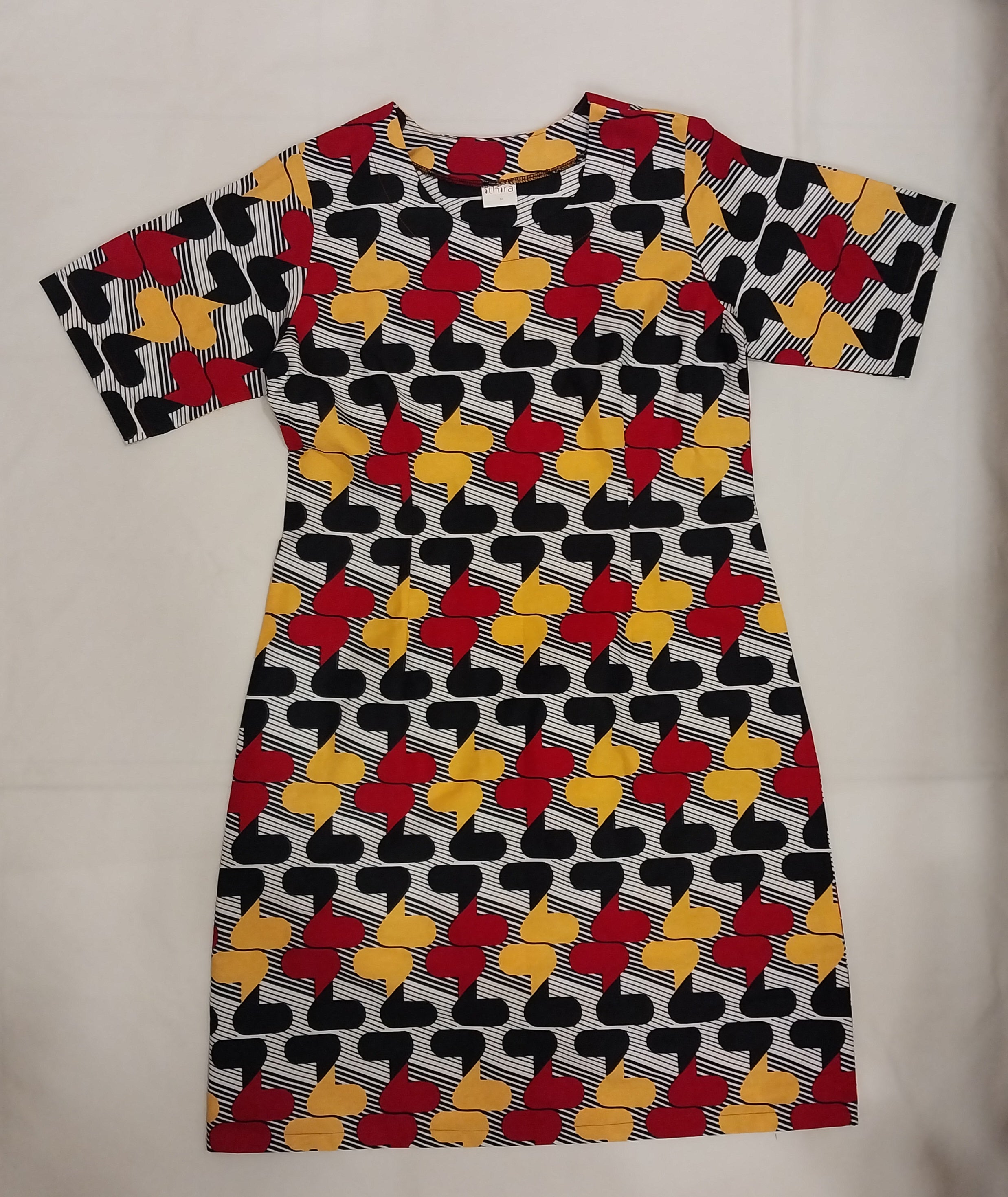 Red & Yellow Geometric Sleeved Knee-Length Dresses – Effortless Style Meets Everyday Comfort